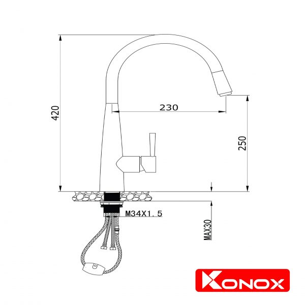 kích thước vòi rửa bát Konox KN1901N